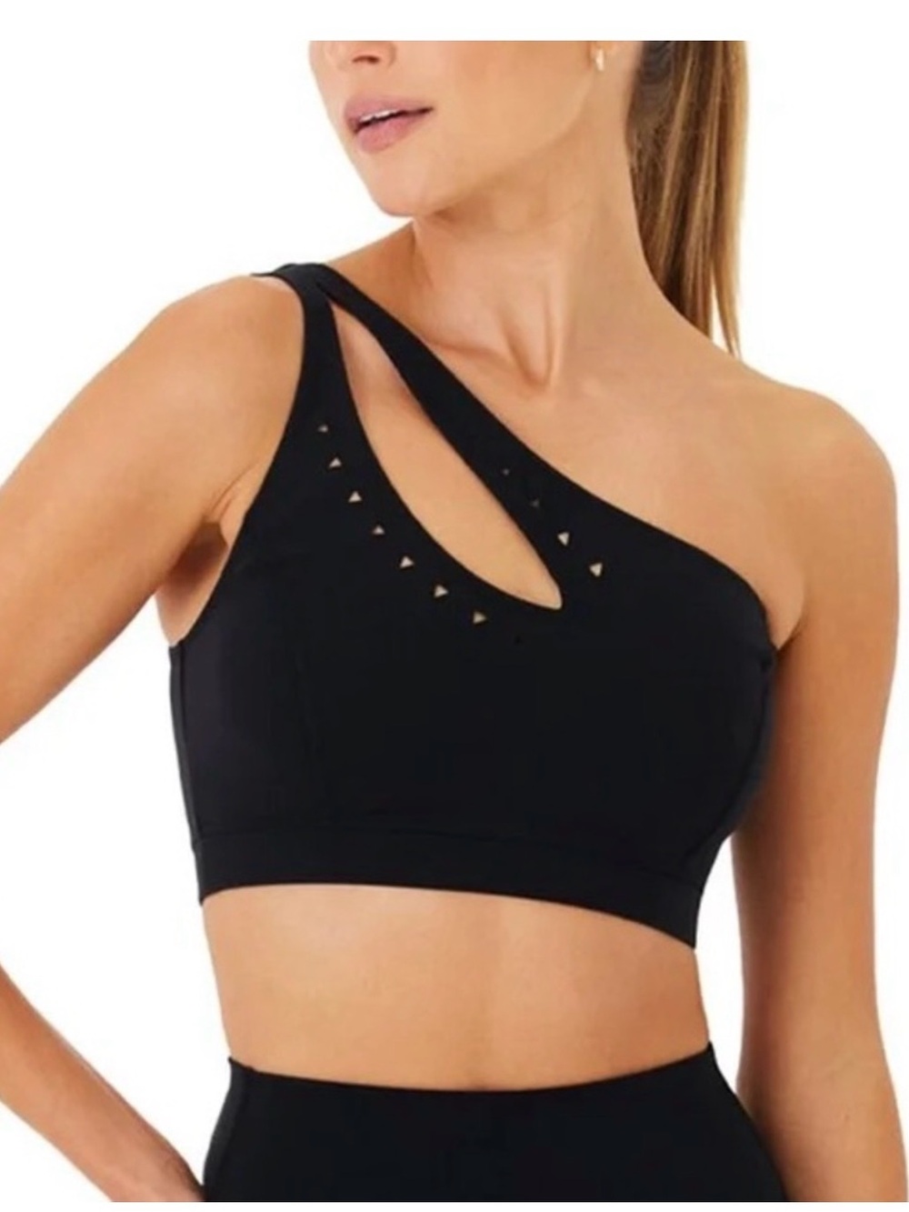 GIGI C Black Asymmetric One-Shoulder Sports Bra with Cutouts